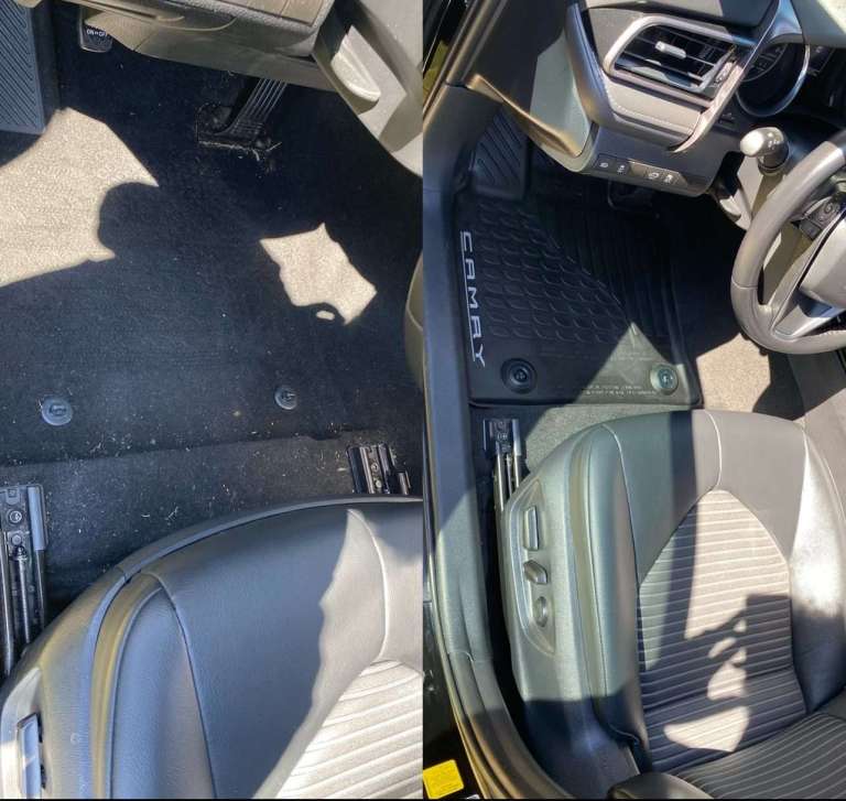 Car interior carpet before and after vacuuming by Tachyon Auto Detailing
